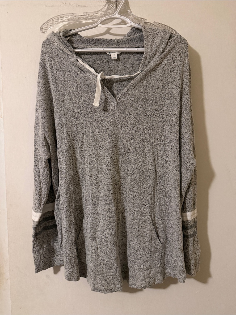 Market & Spruce Gray Hooded Pullover with Sleeve Stripe Detail